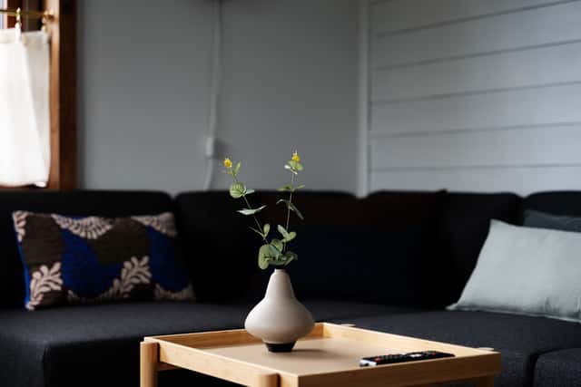 Living room, kitchen, master bedroom, second bedroom, bathroom in a Scandinavian cabin in Åre.