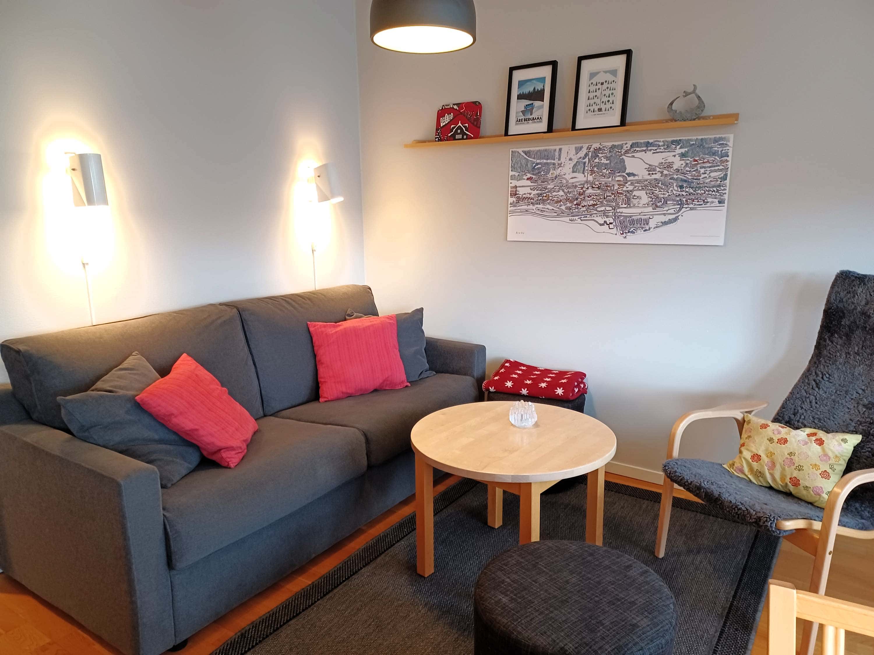 Lägenhet i Hummeln, Åre nära liftar och torget, med tvättmaskin, torkskåp, skidförråd och våningssäng.