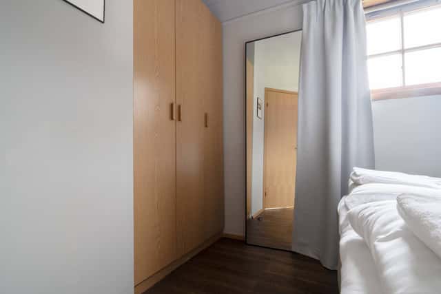 Living room, kitchen, master bedroom, second bedroom, bathroom in a Scandinavian cabin in Åre.