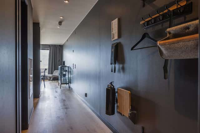 Modern kitchen in Åre apartment, stylish bathroom interior, cozy living area with mountain view