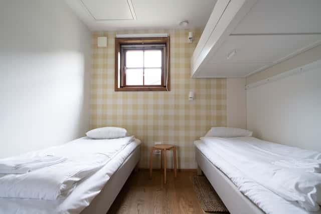 Living room, kitchen, master bedroom, second bedroom, bathroom in a Scandinavian cabin in Åre.