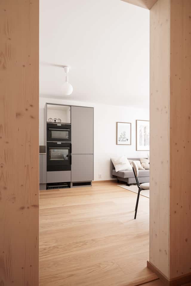 Modern Kungsholmen apartment interior and private patio.