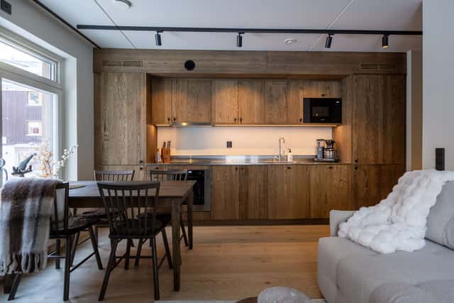 Åre apartment interior with private sauna, communal lounge & ski storage