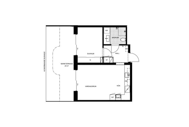 Modern Kungsholmen apartment interior and private patio.