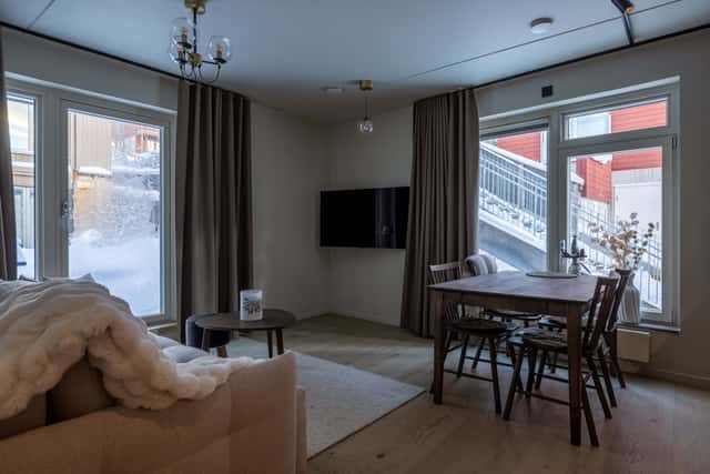 Åre apartment interior with private sauna, communal lounge & ski storage