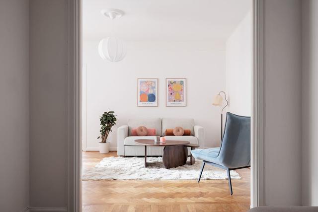 Elegant Vasastan apartment living room with natural light