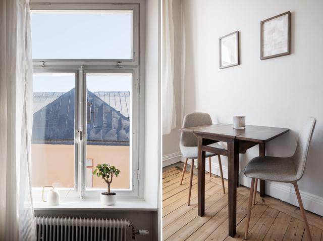 Mysig studiolägenhetsinteriör i St. Eriksplan, centrala Stockholm.