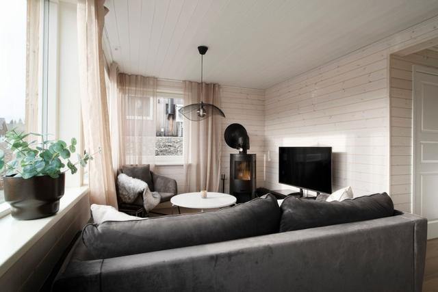 Cozy living room in Tegefjäll apartment with natural light.