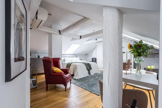 Top-floor apartment in Södermalm with city views and modern amenities.