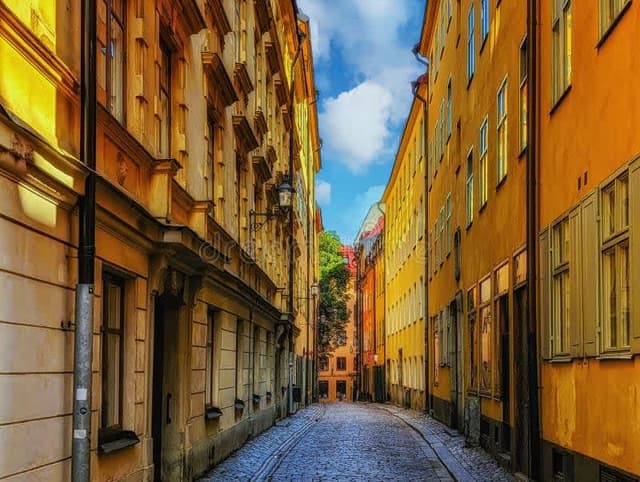1 rok i Gamla stan med modernt kök och stora fönster mot gågata