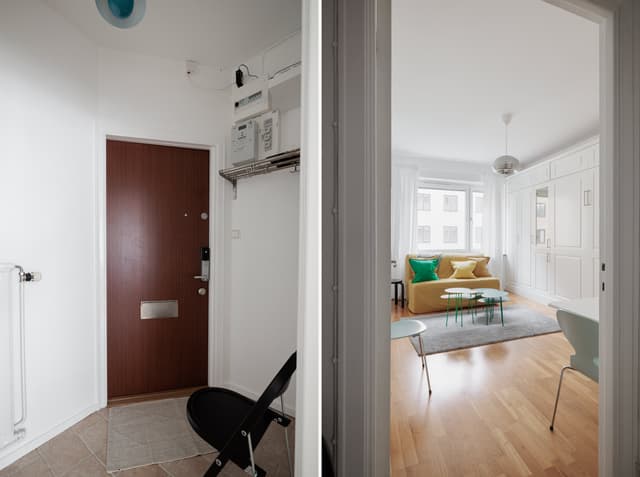 Interior of cozy Hornstull studio apartment near scenic waterfront paths