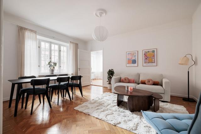 Elegant Vasastan apartment living room with natural light