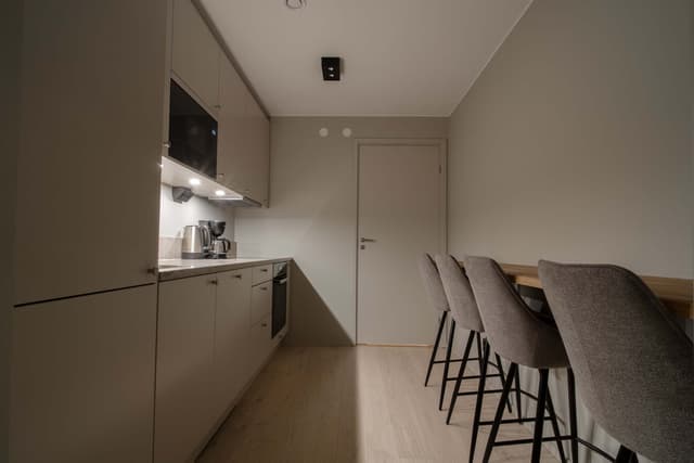 Interiör av skid-in skid-ut familjelägenhet i Åre med modernt kök och badrum