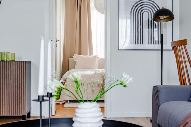 Living room with dining area in Sundbyberg