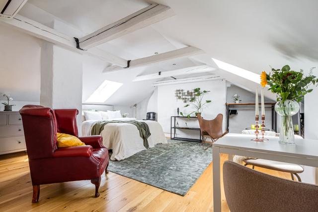 Top-floor apartment in Södermalm with city views and modern amenities.