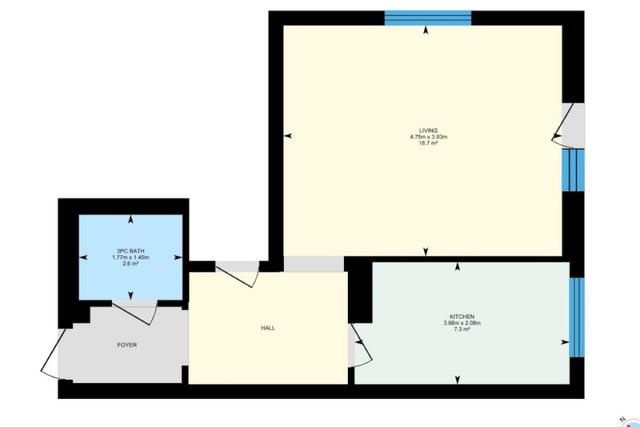 Open layout studio in Hornstull with double bed and sofa bed.