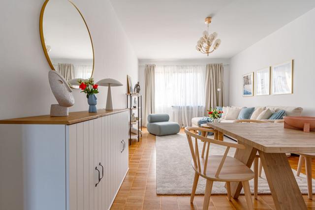 Bright living room in Sundbyberg apartment.