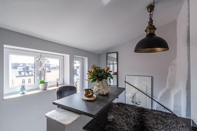 Top-floor apartment in Södermalm with city views and modern amenities.