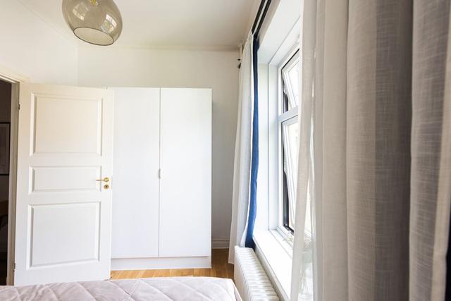 Living room with a convertible sofa in central Gothenburg apartment.