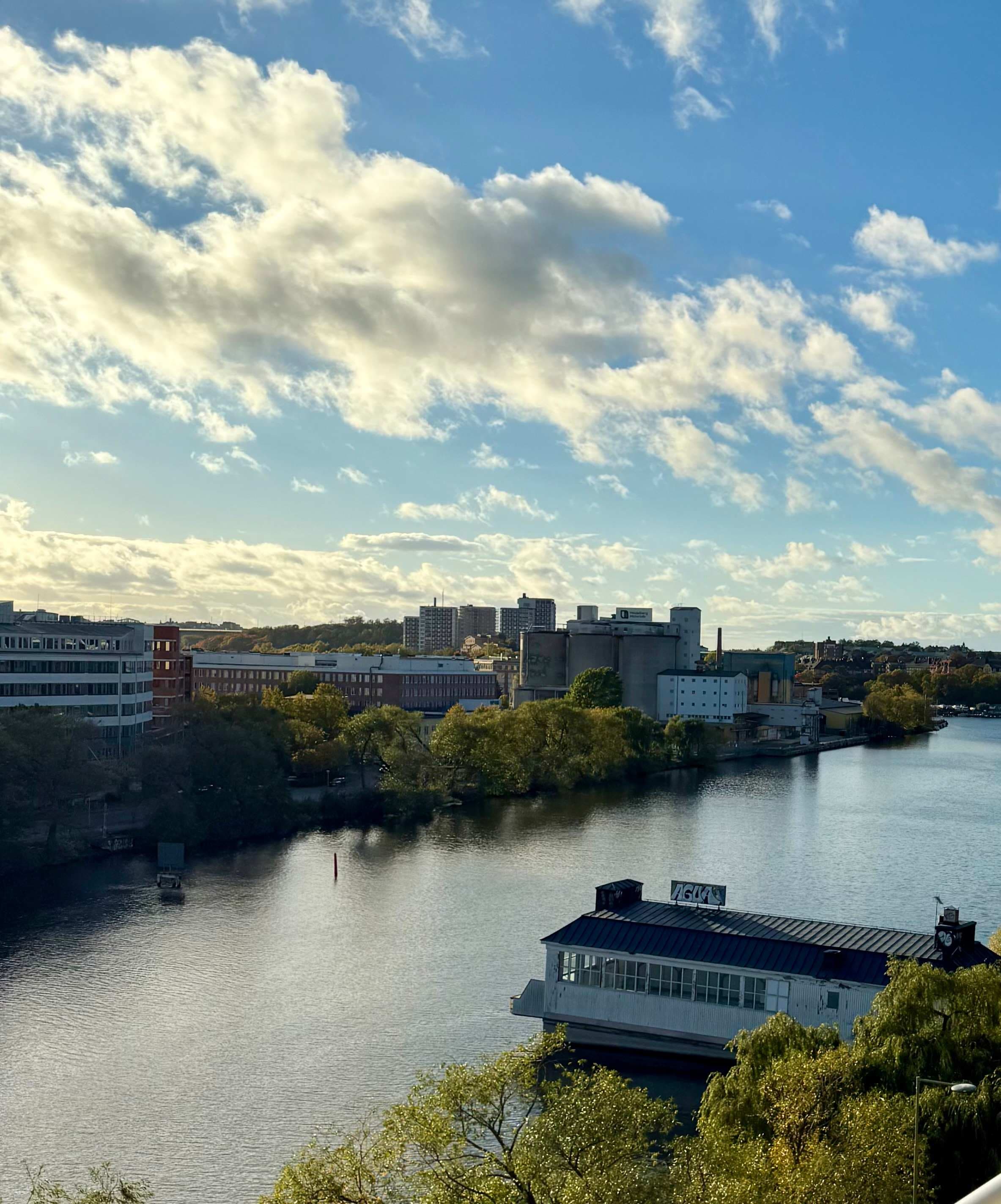Bright apartment interior with panoramic views over Hornstull, Stockholm