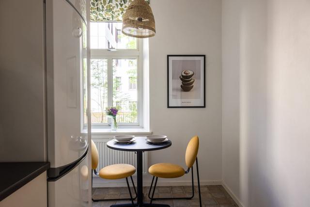 Spacious living room in Gothenburg apartment.