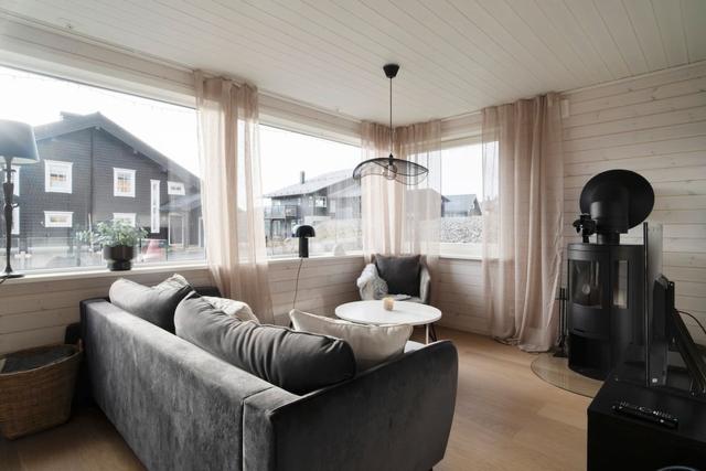 Cozy living room in Tegefjäll apartment with natural light.